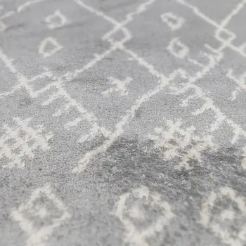 7' X 9' Ivory And Light Gray Geometric Shag Area Rug