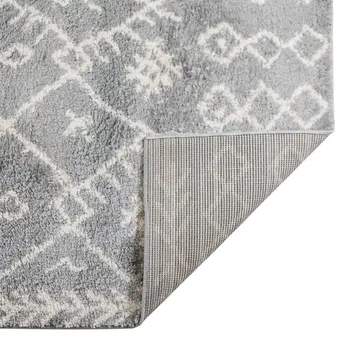 7' X 9' Ivory And Light Gray Geometric Shag Area Rug