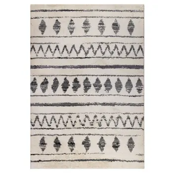 10' Black and Ivory Geometric Shag Runner Rug