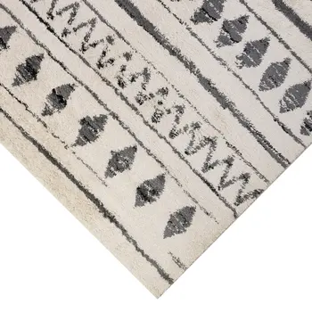 10' Black and Ivory Geometric Shag Runner Rug