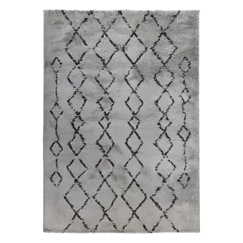 10' Black And Gray Geometric Shag Runner Rug