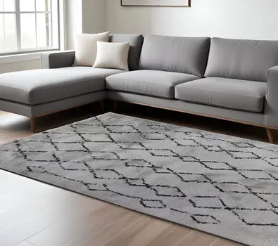 7' X 9' Black And Gray Geometric Shag Area Rug