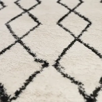 7' X 9' Black and Ivory Geometric Shag Area Rug