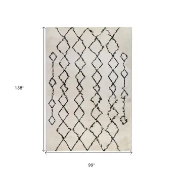 8' X 12' Black and Ivory Geometric Shag Area Rug