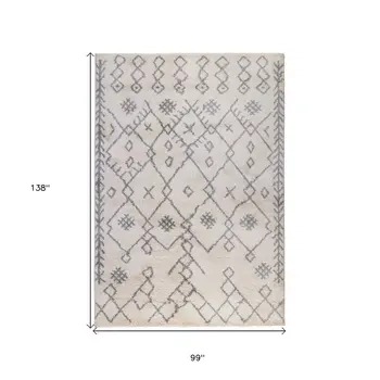 8' X 12' Gray And Ivory Geometric Shag Area Rug