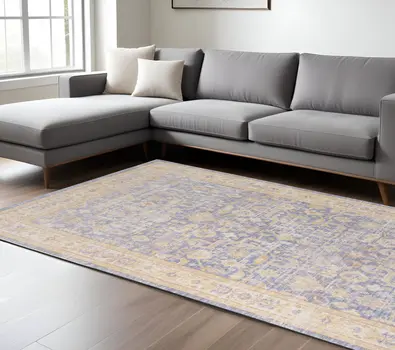 9' X 13' Lavender And Orange Floral Area Rug