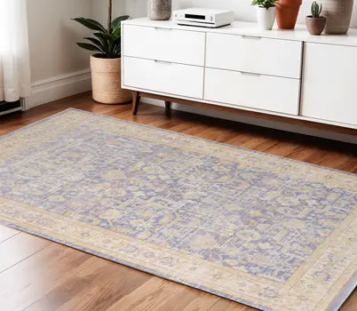 4' X 6' Lavender And Orange Floral Area Rug