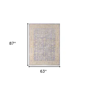 5' X 8' Lavender And Orange Floral Area Rug