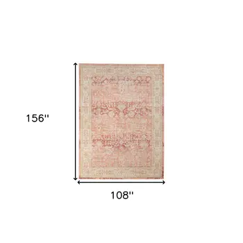 9' X 13' Salmon And Tan Floral Area Rug
