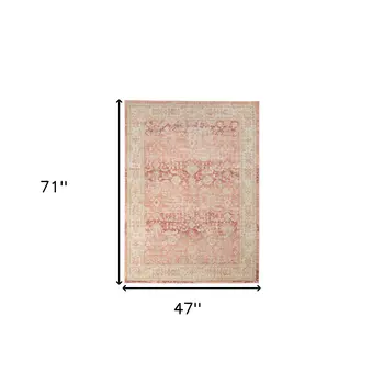 4' X 6' Salmon And Tan Floral Area Rug