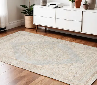 4' X 6' Beige And Gray Medallion Area Rug