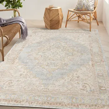 5' X 7' Beige And Gray Medallion Area Rug