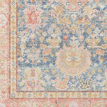 8' Blue Gold And Orange Floral Runner Rug