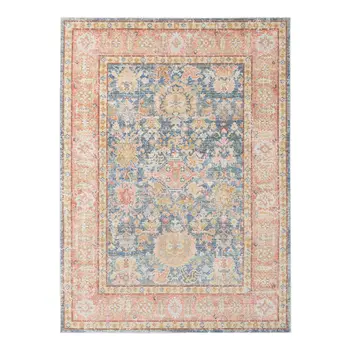 8' X 10' Blue Gold And Orange Floral Area Rug