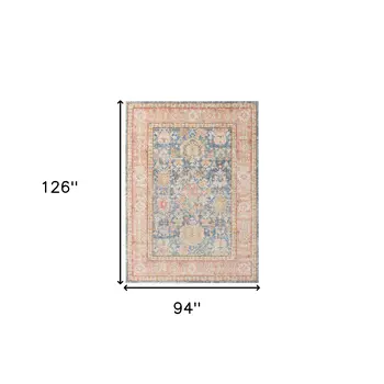 8' X 10' Blue Gold And Orange Floral Area Rug