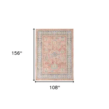 9' X 13' Blue Gold And Orange Floral Area Rug