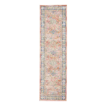 8' Blue Gold And Orange Floral Runner Rug