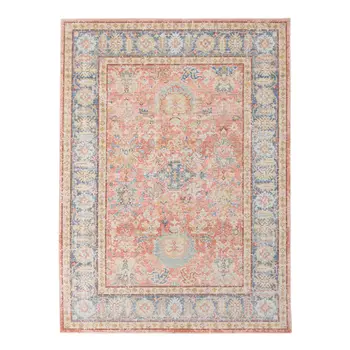 4' X 6' Blue Gold And Coral Floral Area Rug