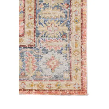 4' X 6' Blue Gold And Coral Floral Area Rug