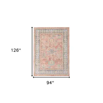8' X 10' Blue Gold And Coral Floral Area Rug