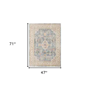 4' X 6' Blue Gold And Orange Floral Area Rug