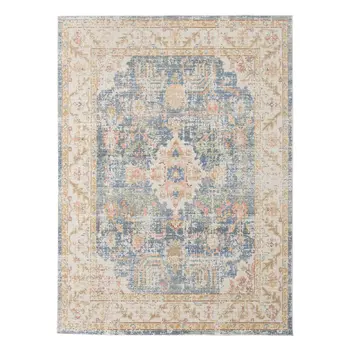 5' X 8' Blue Gold And Orange Floral Area Rug