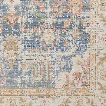 5' X 8' Blue Gold And Orange Floral Area Rug
