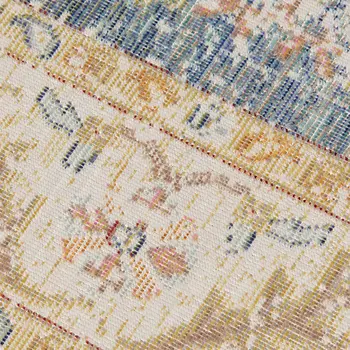 5' X 8' Blue Gold And Orange Floral Area Rug