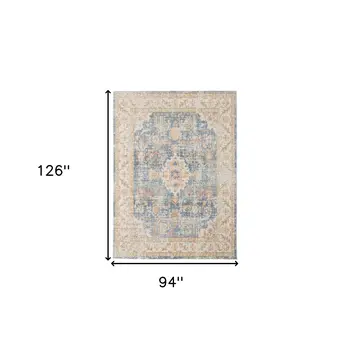 8' X 10' Blue Gold And Orange Floral Area Rug