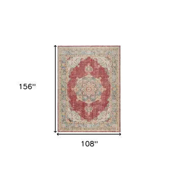 9' X 13' Orange Red And Gold Medallion Area Rug