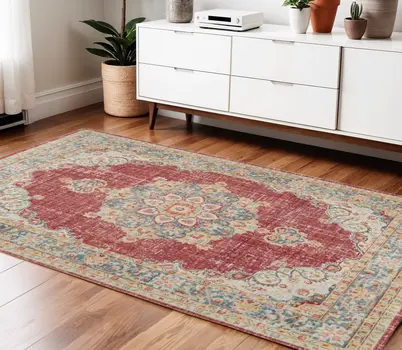 4' X 6' Orange Red And Gold Medallion Area Rug