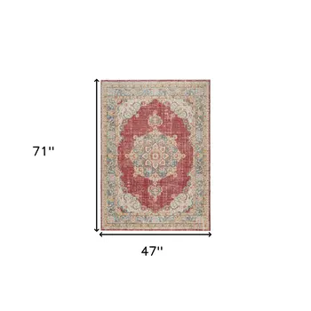 4' X 6' Orange Red And Gold Medallion Area Rug