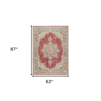 5' X 8' Orange Red And Gold Medallion Area Rug