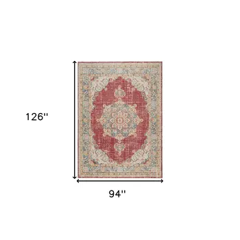8' X 10' Orange Red And Gold Medallion Area Rug