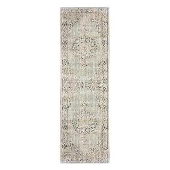 8' Green And Light Gray Medallion Runner Rug