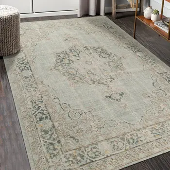 4' X 6' Green And Light Gray Medallion Area Rug