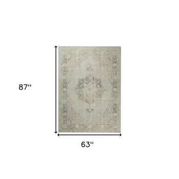 5' X 8' Green And Light Gray Medallion Area Rug