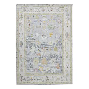 9' X 13' Ivory Blue And Charcoal Floral Area Rug