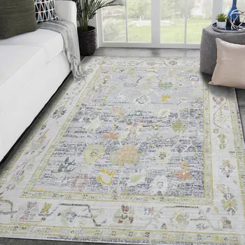 9' X 13' Ivory Blue And Charcoal Floral Area Rug