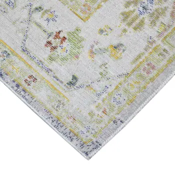 9' X 13' Ivory Blue And Charcoal Floral Area Rug