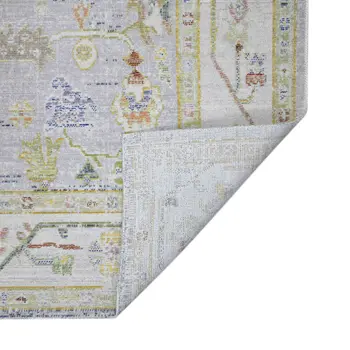 9' X 13' Ivory Blue And Charcoal Floral Area Rug
