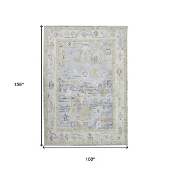 9' X 13' Ivory Blue And Charcoal Floral Area Rug