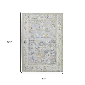 8' X 10' Ivory Blue And Charcoal Floral Area Rug