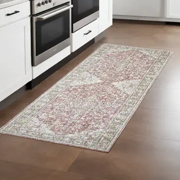 8' Sage And Gray Medallion Runner Rug