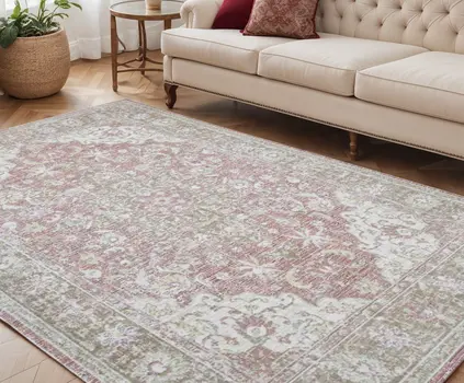 5' X 8' Sage And Gray Medallion Area Rug