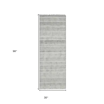 8' Charcoal Geometric Flatweave Handmade Distressed Runner Rug