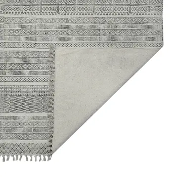 9' X 12' Black And Gray Geometric Flatweave Handmade Distressed Area Rug With Fringe