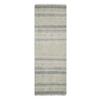 8' Brown Geometric Flatweave Handmade Distressed Runner Rug With Fringe