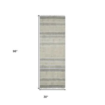 8' Brown Geometric Flatweave Handmade Distressed Runner Rug With Fringe