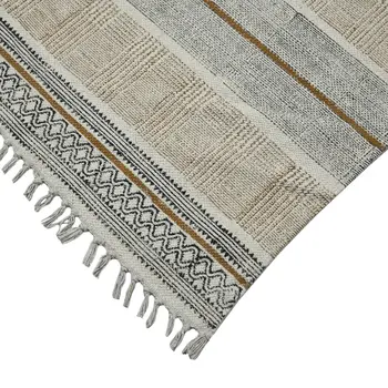 9' X 12' Gray And Brown Striped Flatweave Handmade Distressed Area Rug With Fringe